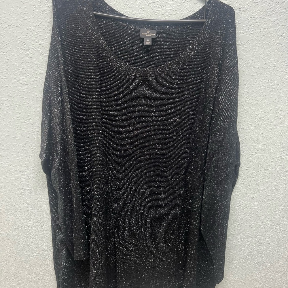 Worthington Black and Silver Crew Neck Sweater